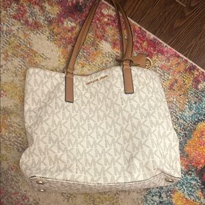 Michael Kors Monogram Cream and Tan Tote